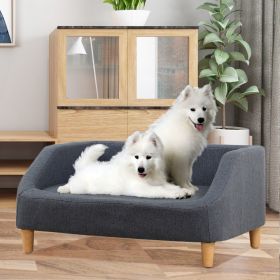 37" GRAY Pet Sofa; Dog Sofa; Cat sofa; Cat Bed; Pet Bed; Dog Bed; Cat Bed; rectangle sofa with movable cushion; with wood style foot