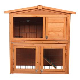 40" Triangle Roof Waterproof Wooden Rabbit Hutch A-Frame Pet Cage Wood Small House Chicken Coop  XH