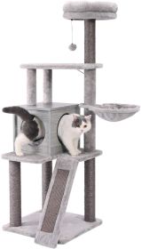 57 Inches Cat Tree 4 Levels Platform for Cats Featuring with Fully Scratching Posts, Hammock, Padded Perch and Dangling Ball XH