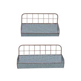 Galvanized Metal Wall Iron Shelves With Wired Back; Set of 2; Gray