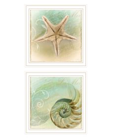 "The Sea I & Sea II" 2-Piece Vignette by Sophie 6; Ready to Hang Framed Print; White Frame