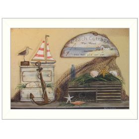 "Beach Cottage" By Pam Britton; Printed Wall Art; Ready To Hang Framed Poster; White Frame