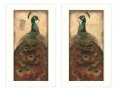 "Peacock Collection" 2-Piece Vignette By John Jones; Printed Wall Art; Ready To Hang Framed Poster; White Frame