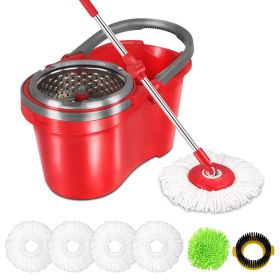 Spin Mop and Bucket with Wringer Set - for Home Kitchen Floor Cleaning - Wet/Dry Usage on Hardwood & Tile - Upgraded Self-Balanced Easy Press System w