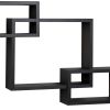 Intersecting Rectangle Shape Wooden Floating Wall Shelf; Black