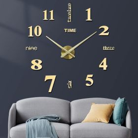 3 in 1 3D Frameless DIY Wall Clock Home Living Room Creative Wall Clock Acrylic Diy European Wall Stickers Decorative Wall Clock Watch Living Room Bed (Color: Gold, size: M)