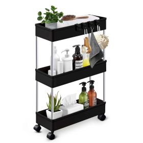 Slim Storage Cart; 3 Tier Bathroom Organizers Rolling Utility Cart; Kitchen Carts on Wheels; Slide Out Storage Shelves for Office; Kitchen; Bedroom; B (Color: Black)