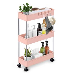 Slim Storage Cart; 3 Tier Bathroom Organizers Rolling Utility Cart; Kitchen Carts on Wheels; Slide Out Storage Shelves for Office; Kitchen; Bedroom; B (Color: Pink)